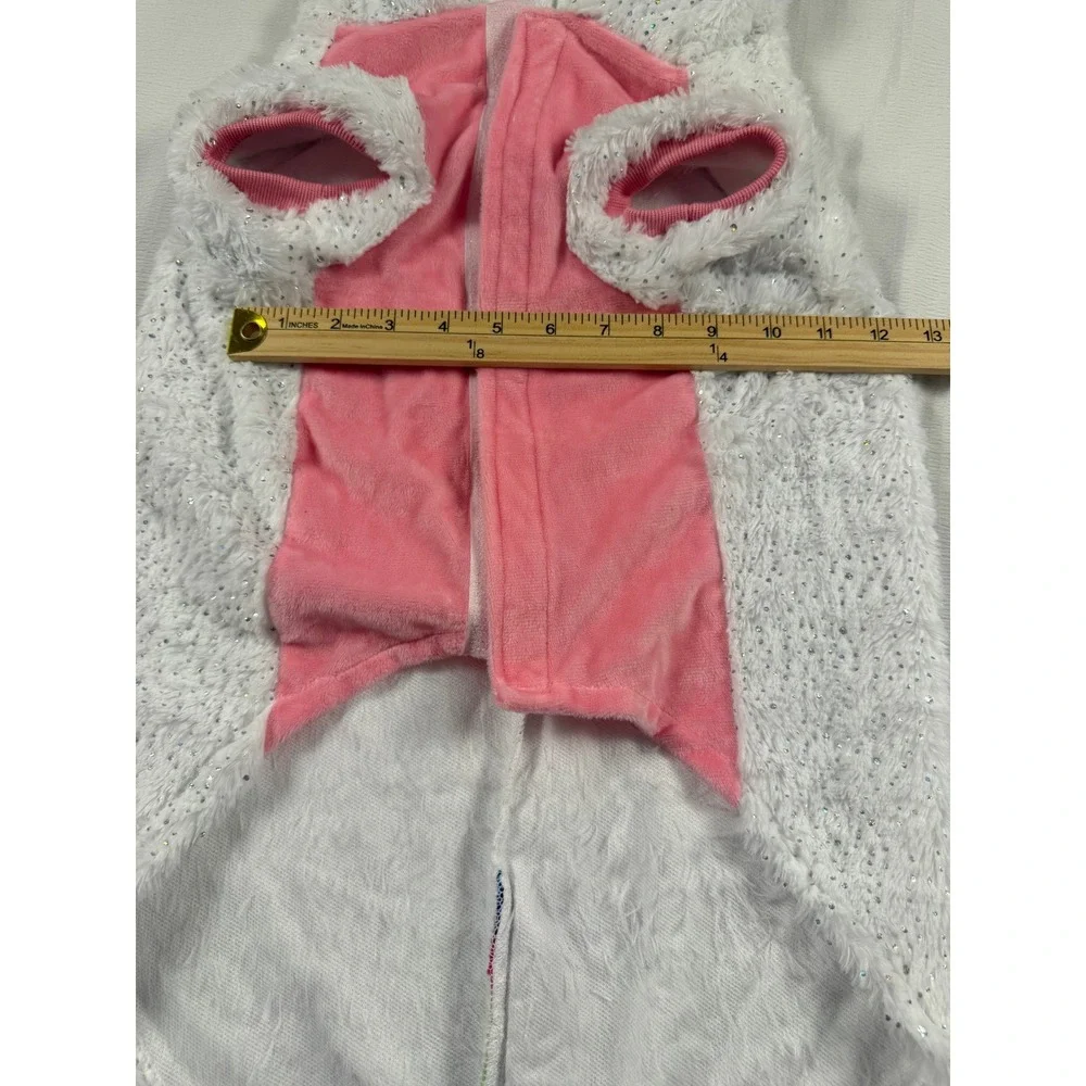 Woof Pet Unicorn Costume White Pink Rainbow Faux Fur Gold Horn Size XL